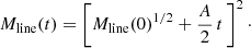 Mathematical equation: $$ \begin{aligned} M_{\rm line}(t) = \left[M_{\rm line}(0)^{1/2} + \frac{A}{2}\, t\, \right]^{2}\cdot \end{aligned} $$