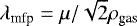 Mathematical equation: $\lambda_{\textrm{mfp}}=\mu/\sqrt{2}\rho_{\textrm{gas}}$