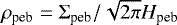 Mathematical equation: $\rho_{\textrm{peb}}=\Sigma_{\textrm{peb}}{/}\sqrt{2\pi}H_{\textrm{peb}}$