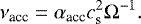 Mathematical equation: \begin{equation*} \nu_{\textrm{acc}}=\alpha_{\textrm{acc}}c_{\textrm{s}}^2 \Omega^{-1}. \end{equation*}