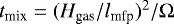 Mathematical equation: $t_{\textrm{mix}}=(H_{\textrm{gas}}/l_{\textrm{mfp}})^2/\Omega$
