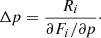 Mathematical equation: $$ \begin{aligned} \Delta p = \frac{R_i}{\partial F_i / \partial p}\cdot \end{aligned} $$
