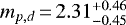 Mathematical equation: $m_{p,d}\,{=}\,2.31^{+0.46}_{-0.45}$