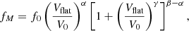 Mathematical equation: $$ \begin{aligned} f_M = f_0 \left(\frac{V_{\rm flat}}{V_0}\right)^\alpha \left[1+\left(\frac{V_{\rm flat}}{V_0}\right)^\gamma \right]^{\beta -\alpha }, \end{aligned} $$
