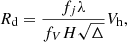 Mathematical equation: $$ \begin{aligned} R_{\rm d} = \frac{f_j\lambda }{f_V H\sqrt{\Delta }} V_{\rm h}, \end{aligned} $$