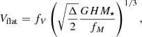 Mathematical equation: $$ \begin{aligned} V_{\rm flat}&= f_V\left(\sqrt{\frac{\Delta }{2}} \frac{GH M_\star }{f_M}\right)^{1/3}, \end{aligned} $$