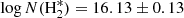 Mathematical equation: $ \log N(\mathrm{H}_{2}^{*})=16.13\pm0.13 $