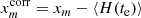 Mathematical equation: $$ \begin{aligned} x_m^{\mathrm{corr} } = x_m - \langle H(t_{\rm e}) \rangle \end{aligned} $$