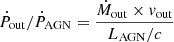 $$ \begin{aligned} \dot{P}_{\rm out}/\dot{P}_{\rm AGN} = \frac{\dot{M}_{\rm out}\times { v}_{\rm out}}{L_{\rm AGN}/c} \end{aligned} $$