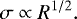\begin{equation*}\sigma \propto R^{1/2}. \end{equation*}