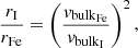 $$ \begin{aligned} \frac{r_{\rm I}}{r_{\rm Fe}}=\left(\frac{{ v}_{\mathrm{bulk}_{\rm Fe}}}{{ v}_{\mathrm{bulk}_{\rm I}}}\right)^2, \end{aligned} $$