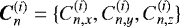 $\vec{C}_n^{(i)}=\{C^{(i)}_{n,x},C^{(i)}_{n,y},C^{(i)}_{n,z}\}$