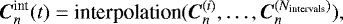 \begin{equation*}\vec{C}^{\textrm{int}}_n(t)=\text{interpolation}(\vec{C}^{(i)}_n,\ldots,\vec{C}_n^{(N_{\textrm{intervals}})}), \end{equation*}