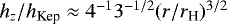 $h_z/h_{\textrm{Kep}} \approx 4^{-1} 3^{-1/2} (r/r_{\textrm{H}})^{3/2}$