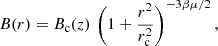 $$ \begin{aligned} B(r)=B_{\rm c}(z)\,\left(1+\frac{r^2}{r_{\rm c}^2}\right)^{-3\beta \mu /2}, \end{aligned} $$