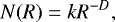 \begin{equation*} N(R)=kR^{-D},\end{equation*}