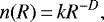\begin{equation*} n(R)\,{=}\,kR^{-D},\end{equation*}