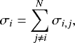 \begin{align*} \sigma_i &= \sum_{j\neq i}^{N} \sigma_{i,j},\vspace*{-2pt}\end{align*}