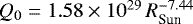 $Q_0 = 1.58\times10^{29}\,R_{\textrm{Sun}}^{-7.44}$