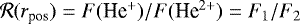 $\mathcal{R}(r_{\textrm{pos}})=F(\textrm{He}^+)/F(\textrm{He}^{2+})=F_1/F_2$