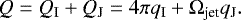 \begin{equation*} Q = Q_{\textrm{I}} &#x002B; Q_{\textrm{J}} = 4\pi q_{\textrm{I}} &#x002B; \Omega_{\textrm{jet}} q_{\textrm{J}}. \end{equation*}