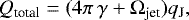 \begin{equation*} Q_{\textrm{total}} = (4\pi\,\gamma &#x002B; \Omega_{\textrm{jet}}) q_{\textrm{J}}, \end{equation*}