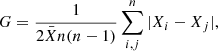 $$ \begin{aligned} G = \frac{1}{2\bar{X} n(n-1)}\sum _{i,j}^n |X_i-X_j|, \end{aligned} $$