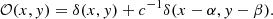 $$ \begin{aligned} \mathcal{O} (x,y)=\delta (x,y)+c^{-1}\delta (x-\alpha ,y-\beta ). \end{aligned} $$