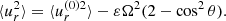 $$ \begin{aligned} \langle u^2_r\rangle =\langle u^{(0)2}_r\rangle -\varepsilon \Omega ^2(2-\cos ^2\theta ) . \end{aligned} $$