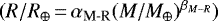 $(R/R_{\oplus}\,{=}\,\alpha_{\textrm{M-R}}(M/M_{\oplus})^{\beta_{M-R}})$