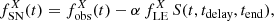 $$ \begin{aligned} f_{\mathrm{SN}}^X (t) = f_{\mathrm{obs}}^X (t)- \alpha \, f_{\mathrm{LE}}^X \, S(t, t_{\mathrm{delay}}, t_{\mathrm{end}}), \end{aligned} $$