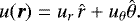 \begin{equation*} u(\vec{r}) = u_r\,\hat{r} + u_{\theta} \hat{\theta} .\end{equation*}
