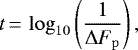 \begin{equation*}t \,{=}\, \log_{10}\left(\frac{1}{\Delta F_{\mathrm{p}}}\right), \end{equation*}