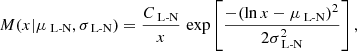 $$ \begin{aligned} M(x|\mu _{\text{ L-N}},\sigma _{\text{ L-N}}) = \dfrac{C_{\text{ L-N}}}{x}\,\exp \left[\frac{-(\ln x-\mu _{\text{ L-N}})^2}{2\sigma _{\text{ L-N}}^2}\right], \end{aligned} $$