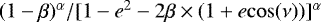 $(1 - \beta)^{\alpha} / [1 - e^2 - 2 \beta \times (1 &#x002B; e\mathrm{cos}(\nu))]^{\alpha}$