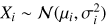$ {X_i} \tilde\, {\cal N}({\mu _i},\sigma _i^2) $