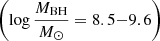 $ \left(\log\frac{M_{\mathrm{BH}}}{M_\odot}=8.5{-}9.6\right) $