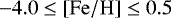 $-4.0\leq\left[\mathrm{Fe/H}\right]\leq0.5$