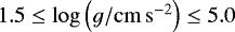 $1.5\leq\log\left(g / \mathrm{cm\,s^{-2}}\right)\leq5.0$