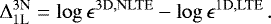 \begin{equation*}\Delta^{3\textrm{N}}_{1\textrm{L}}= \log\epsilon^{\mathrm{3D,NLTE}}-\log\epsilon^{\mathrm{1D,LTE}}\,. \end{equation*}