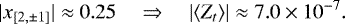 \begin{equation*} |x_{[2,\pm1]}| \approx 0.25 \quad \Rightarrow \quad | \langle Z_t \rangle | \approx 7.0 \times 10^{-7}.\end{equation*}