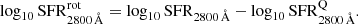 $$ \begin{aligned} \log _{10}\mathrm{SFR}_{2800\,\AA }^\mathrm{rot} = \log _{10}\mathrm{SFR}_{2800\,\AA }-\log _{10}\mathrm{SFR}_{2800\,\AA }^\mathrm{Q}. \end{aligned} $$
