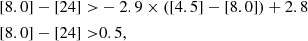 $$ \begin{aligned} {[}8.0{]}-{[}24{]} >&-2.9 \times ({[}4.5{]} -{[}8.0{]})+2.8\nonumber \\ {[}8.0{]}-{[}24{]} >&0.5, \end{aligned} $$