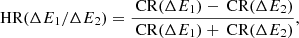 $$ \begin{aligned} \text{ HR}(\Delta E_1/ \Delta E_2) = \frac{\text{ CR}(\Delta E_1)-\text{ CR}(\Delta E_2)}{\text{ CR}(\Delta E_1)+\text{ CR}(\Delta E_2)}, \end{aligned} $$