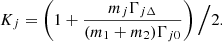 $$ \begin{aligned} K_j=\left(1+\frac{m_j \Gamma _{j\Delta }}{(m_1+m_2)\Gamma _{j0}}\right)\Big /2. \end{aligned} $$