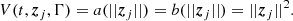 $$ \begin{aligned} V(t,{\boldsymbol{z}}_j,\Gamma )=a(||{\boldsymbol{z}}_j||)=b(||{\boldsymbol{z}}_j||)=||{\boldsymbol{z}}_j||^2 . \end{aligned} $$