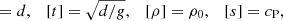 $$ \begin{aligned}[x] = d,\quad [t] = \sqrt{d/g},\quad [\rho ] = \rho _0,\quad [s] = c_{\rm P}, \end{aligned} $$