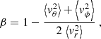 $$ \begin{aligned} \beta = 1 - {\left\langle {v}_\theta ^2 \right\rangle + \left\langle {v}_\phi ^2 \right\rangle \over 2\,\left\langle {v}_r^2\right\rangle } \ , \end{aligned} $$