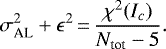 \begin{equation*}\sigma_{\textrm{AL}}^2 + \epsilon^2 \,{=}\, \frac{\chi^2 (I_c)}{N_{\textrm{tot}}-5} .\end{equation*}