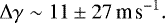 \begin{equation*} \Delta \gamma \sim 11 \pm 27 \,\textrm{m}\,\textrm{s}^{-1} .\end{equation*}